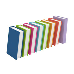 Row of Colorful Books Standing Upright on an Isolated Transparent Background