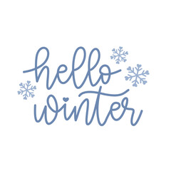 Hello Winter Hand Lettering with Snowflakes Illustration for Seasonal Greeting Card and Poster Design