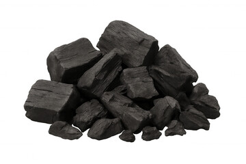 Obraz premium Charcoal briquettes pile, preparing for barbecue, grilling, and heating, transparent background