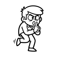 Fototapeta premium Cartoon boy with finger to lips, signaling for silence, with an angry expression
