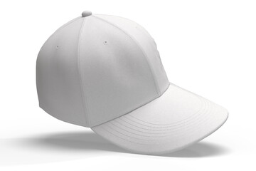 3D cap mockup featuring a clean white baseball cap isolated on background. Perfect for showcasing branding, embroidery, fashion designs, or apparel designers, fashion accessories, headgear, headwear