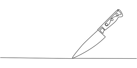 Knife hand drawn icon illustration, Knife black continuous one line drawing, Chef’s Knife continuous one line drawing minimalism design, Black knife in one line art style, Utensil, sharp, kitchen.