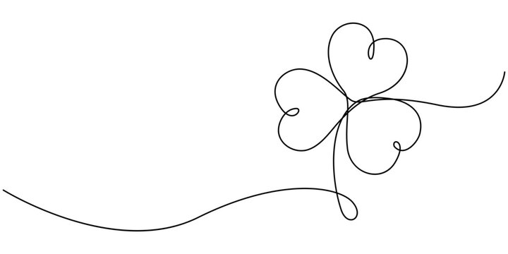 Continuous one line drawing of four leaf clovers. Isolated on white background vector illustration, Three leaves clover, Good luck floral symbol in simple linear style, Clover four-leaf in Continuous 