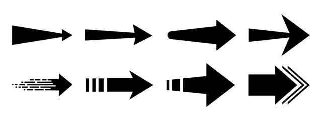 right side pointing black arrow. right side pointing arrowhead. themes include direction, forward, navigation, pointing symbols. vector illustration isolated on transparent background.