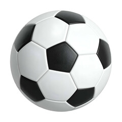 A standard soccer ball, with black and white pentagonal and hexagonal panels, against black