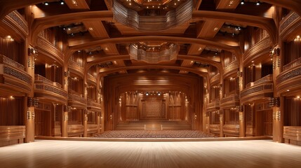 Obraz premium Magnificent wooden concert hall interior with elegant architectural design