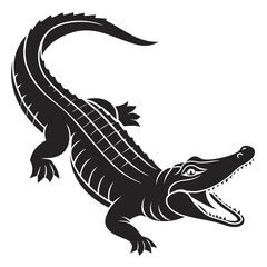 Stylized black silhouette of an alligator with open mouth