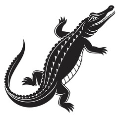 Stylized black silhouette of an alligator with decorative elements