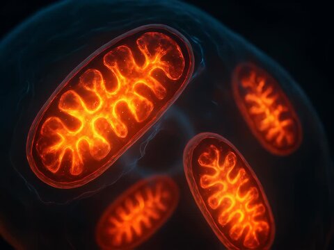 Human cells bright shine fire on dark background 