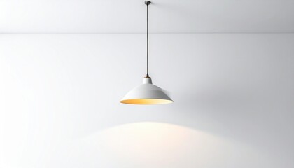Modern white pendant light illuminating a minimalist room with soft shadows on the wall