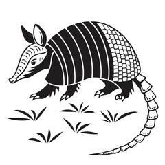 Stylized black and white armadillo illustration