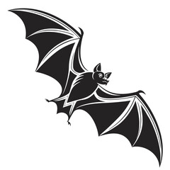 Stylized black bat in flight with wings spread wide