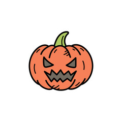 Cartoon Halloween Pumpkin with Spooky Face in Orange and Black Isolated on Transparent Background for Festive Decoration