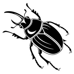 Stylized black silhouette of a stag beetle