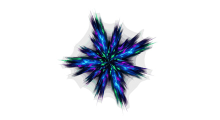 Vibrant blue and purple abstract starburst on a white background.