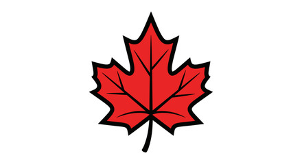 Vibrant Red Maple Leaf Illustration on White Background.