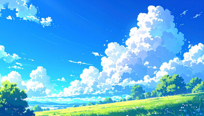 blue sky and green grass