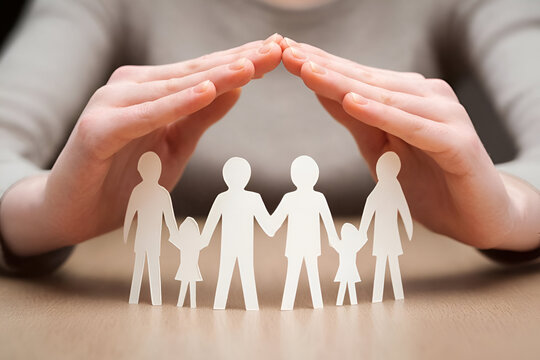 A nurturing gesture symbolizes the importance of family and community support through unity and protection.