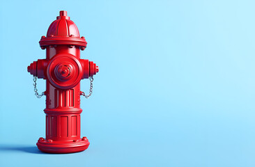 Fototapeta premium A bright red fire hydrant stands against a blue background, symbolizing urban safety and firefighting readiness.