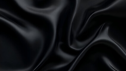 Obraz premium Close-up view of luxurious black silk fabric, showcasing smooth texture and elegant drapes, perfect for design projects.