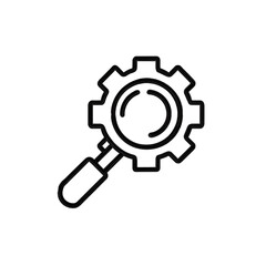 A minimalist illustration of a magnifying glass and gear icon, representing search and analysis in technology.
