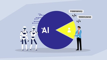 The Human Role in Artificial Intelligence and Machine Learning Development. AI vs. Human Contribution to Technology and Data Processing cartoon animation