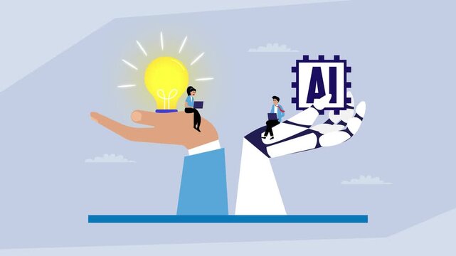 Balancing Human Creativity and AI Technology cartoon animation