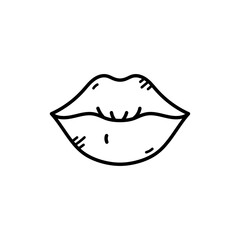 Lips Outlined with Bold Black Lines on a White Transparent Background Detailed Lip Contour Minimalist Art Style Isolated