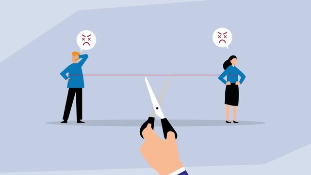 Ending a Relationship or Business Partnership, The Concept of Cutting the Connection Between Two People cartoon animation