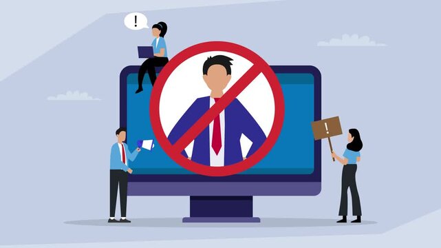 Political or Business Boycott, Protesters Demanding to Remove or Disqualify a Man cartoon animation