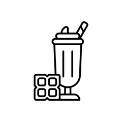 Line Icon of Coffee with Dessert on Transparent Background