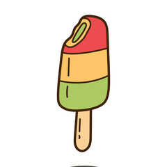 Cartoon Ice Cream on Stick with Red Yellow and Green Layers on Transparent Background