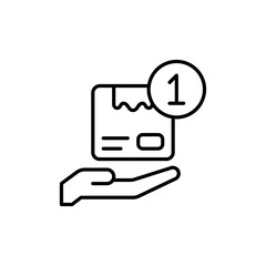 Line Icon Style Hand Holding Package with Notification Number One on Transparent Background