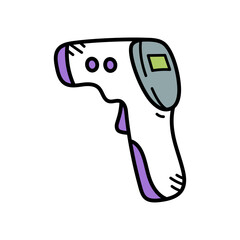 Cartoon Infrared Thermometer Illustration with Gray and Lavender Accents on Transparent Background