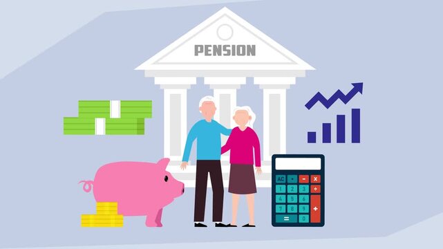 Retirement Pension Fund Planning and Investment for Senior Couple and Financial Security cartoon animation
