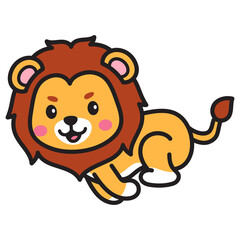 Cartoon Lion with Golden Mane and Pink Cheeks Against Transparent Backdrop