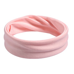 A soft, light-pink fabric headband, circular, with folds and textures, set against black