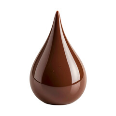 A glossy, teardrop-shaped form of deep brown liquid against a stark black backdrop