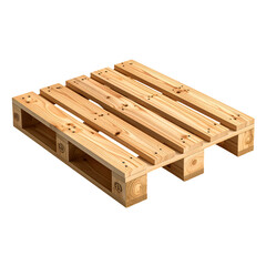 A detailed depiction of a wooden pallet, isolated on a black background, angled view