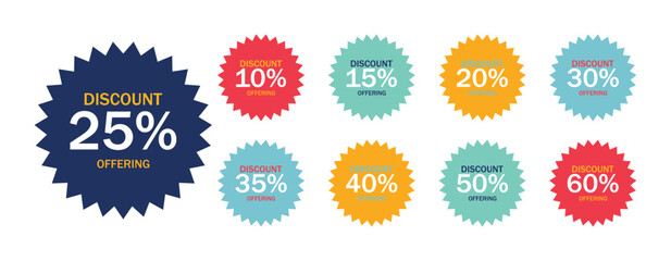 Starburst sticker and price label set. Sale stickers, red price label, discount sticker pack, Sunburst discount icons, red promo badge collection. 