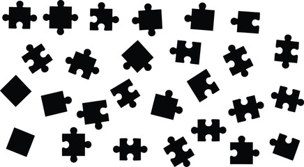 Creative scattered puzzle pieces convey problem solving, collaboration, and strategic thinking for business presentations and innovative design projects