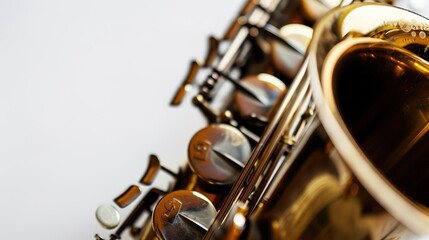 Obraz premium Close-Up Photos of Musical Instrument Details with White Background: Highlight Craftsmanship and Texture for Engaging Visuals