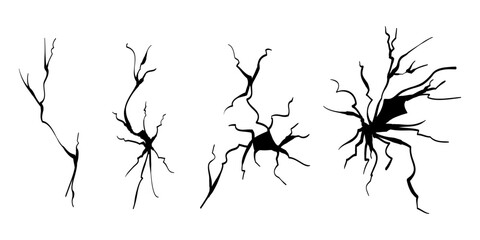 Hand drawn cracked wall, ground, glass, egg. doodle break set