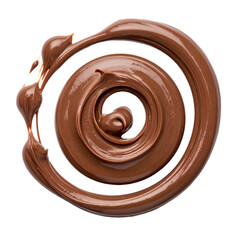 Swirled, thick, chocolate-colored substance, a spiral shape against a black background
