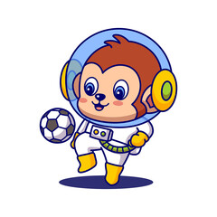 Cartoon Monkey Astronaut Kicking Soccer Ball in White Spacesuit with Blue Helmet on Transparent Background Cheerful and Playful