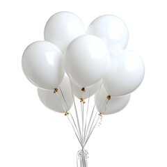 A bunch of white balloons tied together against a stark black background