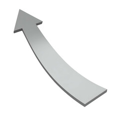 A 3D silver arrow pointing upwards and right, isolated on a black background
