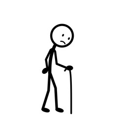 Elderly stick figure walking slowly with a cane