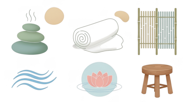 Serene zen objects stacked stones crane silhouette zen garden elements wooden stool meditative imagery