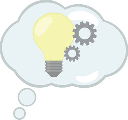 vector illustration thought cloud, light bulb and gears spinning in thinking a solution concept icon